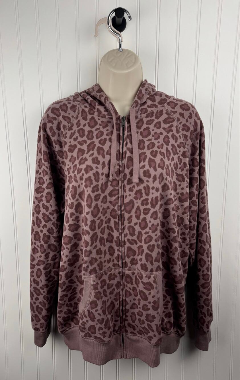 Torrid Leopard Print Zip Up Hoodie Size 2 (2X) Mauve Pink Fleece Jacket